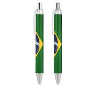 Lot de 2 stylos à bille rétractables avec drapeau du Brésil - Encre noire - 0,5 mm - Pour l'écriture et la prise de notes - Accessoires pour bureau