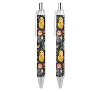 Lot de 2 stylos à bille rétractables avec motif de poupées russes - Encre noire - 0,5 mm - Pour l'écriture et la prise de notes