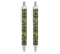 Lot de 2 stylos à bille rétractables, camouflage militaire, pointe extra fine de 0,5 mm, encre noire, rechargeable pour écriture lisse, stylo à bille pour université et bureau