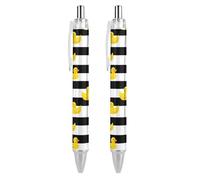 Lot de 2 stylos à bille rétractables en caoutchouc jaune à rayures de 0,5 mm pour écriture lisse et prise de notes