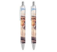 Lot de 2 stylos à bille rétractables Hawaï Monkey Beach Holiday Encre bleue Pointe fine 0,5 mm Fournitures de bureau AS PIC 2