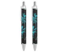 Lot de 2 stylos à bille rétractables Hawaï, motif palmiers, encre bleue, pointe fine de 0,5 mm, fournitures de bureau