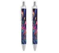 Lot de 2 stylos à bille rétractables Psychédéliques Aliens pour joueur de guitare - Encre noire - 0,5 mm - Écriture lisse - Accessoires de prise de notes pour bureau