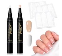 Lot de 2 stylos à ongles français à séchage rapide avec 3 feuilles d'autocollants pour French Tip Guide (français non garanti), vernis à ongles à séchage rapide sans lampe UV, Jelly Nude et blanc