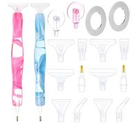 Lot de 2 stylos de peinture diamant avec 2 stylos en résine et pointes de placement multiples, accessoires pour perceuse à résine, design pailleté (rose + bleu)