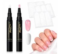 Lot de 2 stylos de vernis à ongles français à séchage rapide avec 3 feuilles d'autocollants French Tip Guide (français non garanti), vernis à ongles à séchage rapide sans lampe UV, rose et blanc