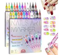 Lot de 2 stylos pour nail art - 12 couleurs - Marqueurs pour vernis à ongles en gel, stylos de griffonnage 3D pour nail art, graffiti