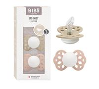 Lot de 2 sucettes anatomiques BIBS Infinity, sans bisphénol A, tétine anatomique en silicone, Téterelle symétrique. Silicone, Fabriqué au Danemark, Taille 1 (0-6 mois), Vanilla Glow/Blush Glow