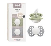 Lot de 2 sucettes anatomiques BIBS Infinity, sans bisphénol A, tétine anatomique en silicone, Téterelle symétrique. Silicone, Fabriqué au Danemark, Taille 1 (0-6 mois), Sage Glow/Cloud Glow