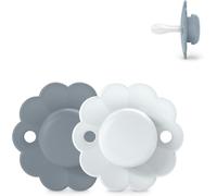 Lot De 2 Sucettes Bébé 0/6 Mois,Sucette Ronde Avec Tétine Symétrique Sx Pro En Silicone,Réversible,Plate,Flexible,Respecte Le Développement Buccodentaire,Nouveau-Né,Wonder Lake/Blue