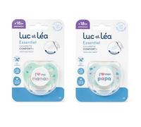 Lot de 2 Sucettes Bébé +18 mois - “J’aime ma maman” & “J’aime mon papa” - Anatomiques - Sans BPA - Confort & Durabilité