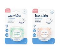 Lot de 2 Sucettes Bébé 6-18 mois - “J’aime ma maman” & “J’aime mon papa” - Anatomiques - Sans BPA - Confort & Résistance
