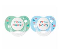 Lot de 2 Sucettes Luc et Léa Anatomiques +18 Mois - J'aime Mon Papa & J'aime Ma Maman - Silicone Sans BPA