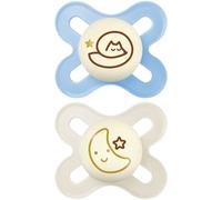 MAM - Sucette Original Naissance Nuit 0-2 mois (2 pièces) coloris aléatoire - Petite tétine pour nouveau-né ultra compacte et légère - Tétine bébé en silicone symétrique et anatomique