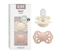 Lot de 2 sucettes physiologiques BIBS Infinity, sans bisphénol A, tétine physiologique en silicone, Téterelle symétrique. Silicone, Fabriqué au Danemark, Taille 2 (6-18 mois), Ivory/Blush