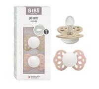 Lot de 2 sucettes physiologiques BIBS Infinity, sans bisphénol A, tétine physiologique en silicone, Téterelle symétrique. Silicone, Fabriqué au Danemark, Taille 1 (0-6 mois), Vanilla Glow/Blush Glow