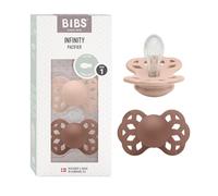 Lot de 2 sucettes physiologiques BIBS Infinity, sans bisphénol A, tétine physiologique en silicone, Téterelle symétrique. Silicone, Fabriqué au Danemark, Taille 1 (0-6 mois), Blush/Woodchuck