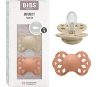 Lot De 2 Sucettes Physiologiques Infinity,Sans Bisphénol A,Tétine Physiologique En Silicone,Téterelle Symétrique. Silicone,Fabriqué Au Danemark,Taille 1 (0-6 Mois),Vanilla/Peach