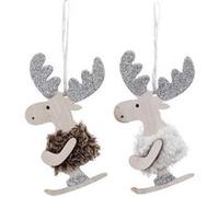 Lot de 2 Sujets de NoÃ«l Rennes Ski 12cm Argent Argent