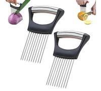 Lot de 2 Support à Oignons Amélioré Porte-tranche d'oignon en acier inoxydable outil de couteau à découper ondulé multifonctionnel pour fruits,légumes,Noir
