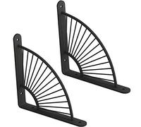 Lot de 2 Support D'étagère Triangle en Forme D'éventail en Métal Flottant,Équerres Murales Équerre pour Étagère,Heavy Duty Étagère D'angle,pour Maison, Bureau, Restaurant,etc,Noir(25cm)