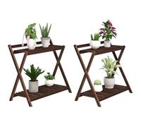 Lot de 2 support plantes - Outsunny - 2 niveaux - avec support arrière - pour intérieur et extérieur - en bois - marron