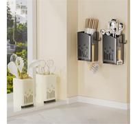 Lot de 2 supports à couverts - Égouttoir mural pour couverts avec bec de drainage et plateau d'égouttement - Pour cuisine (noir)