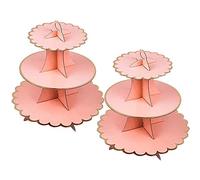 Lot de 2 Supports à Cupcakes en Carton 3 étages, Presentoir a Gateau Carton Décoration pour Fêtes Prénatales, Mariages, Anniversaires (Pink)