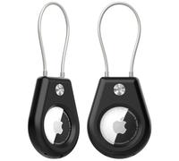 Lot de 2 supports AirTag sécurisés avec câble métallique pour porte-clés, clés, bagages, sac à dos, protection stable pour porte-clés Airtag, noir/noir, noir/noir