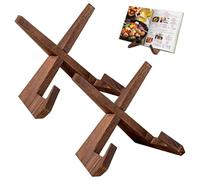 Lot de 2 supports d'assiettes en bois, support de livre de cuisine avec chevalet robuste à pieds croisés pour cuisine et espaces de vie