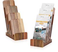 Lot de 2 supports de brochure en bois d'acacia de 10,2 cm de large, support de documentation à 4 niveaux, présentoir à dépliants, brochures, menus, cartes postales de 10,2 x 15,2 cm, organisateur de