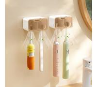 Lot de 2 Supports de Brosse à Dents muraux avec Couvercle, 2 emplacements Autocollants pour Salle de Bain, Support Mural Amovible pour Tous Les Types de brosses à Dents - Marron