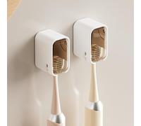 Lot de 2 Supports de Brosse à Dents muraux pour Salle de Bain, Autocollants Solides avec Couvercle, Organiseur de têtes de Brosse à Dents pour la Famille, Marron