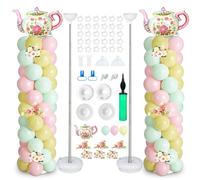 Lot de 2 supports de colonne de ballons avec toile de fond Let's Partea et 100 ballons réglables avec bases pour filles, anniversaire, fête prénuptiale, fête de jardin