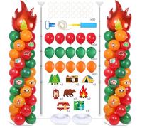 Lot de 2 supports de colonnes de ballons de camping avec 102 découpes de ballons, support de tour de ballons réglable avec bases, kit de colonne de ballons en aluminium pour anniversaire, camp, fête