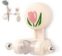 Lot de 2 supports de douche muraux réglables avec ventouse, amovible, super facile à installer (blanc cassé)