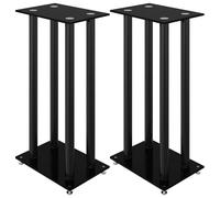 Lot de 2 supports de haut-parleur en aluminium et verre trempé - Colonnes stables pour un son clair - Idéal pour le home cinéma et les systèmes de musique - Design moderne en noir