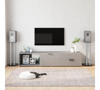 Lot de 2 supports de haut-parleur en aluminium noir et argent en verre trempé à 3 colonnes avec gestion des câbles et pieds antidérapants pour l'ordre et la stabilité
