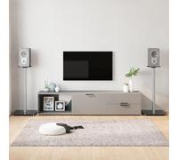 Lot de 2 supports de haut-parleur en verre trempé et aluminium, noir et argent, avec gestion des câbles et pieds antidérapants pour l'ordre et la stabilité