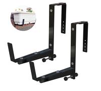 Lot de 2 supports de jardinière réglables pour balustrade - Supports de jardinière robustes et stables pour balcons et clôtures - Support de plantes vertical (noir)