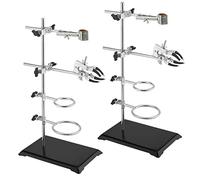 Lot de 2 supports de laboratoire en métal avec anneaux de retorsion, collier de serrage, pince burette, longueur de tige de 40,6 cm, idéal pour une utilisation en laboratoire