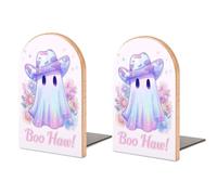 Lot de 2 supports de livres robustes en bois holographique portant un chapeau de cowboy portant un chapeau de cowboy pastel