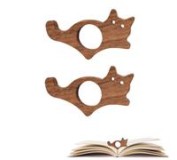 Lot De 2 Supports De Page De Livre En Bois Pour Pouce, Support De Page En Forme De Chat Mignon Pour La Lecture, Marque-page En Bois Fait À La Main, Bague De Lecture Amusante Antidérapante
