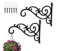 Lot de 2 supports de panier à suspendre, 29 cm, crochet mural pour plantes suspendues, lampes solaires, anti-insectes, mangeoires à colibris et carillons, noir (forte capacité de charge)