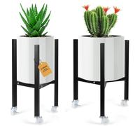Lot de 2 supports de plantes réglables avec roulettes, cadre de fleurs en métal robuste, support pour plantes pour sols lisses, support de pot de fleurs pour tailles de pots de moins de 30 cm