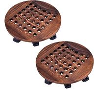 Lot de 2 supports de pot de fleurs ronds en bois de 35 cm avec roulettes pour intérieur et extérieur - Roulettes rotatives à 360° - Plateau à rouler pour dessous de pot de jardin (lot de 2)