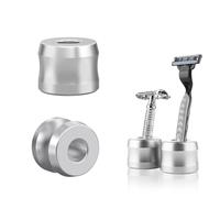 Lot de 2 supports de rasoir de sécurité, diamètre d'ouverture de 18,5 mm, support de rasage pour homme pour comptoirs de salle de bain, compatible avec Gillette Mach 3 (argenté)