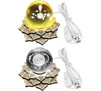 Lot de 2 supports de sphères en cristal Lotus avec lumières LED, support de présentation en bois Mandala pour sphères de 30 à 150 mm
