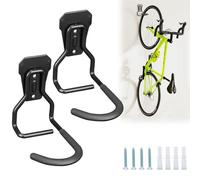 Lot de 2 Supports de Vélo Muraux, Crochets Vélo Robustes jusqu'à 35 kg par Crochet, Rangement Vertical Gain de Place pour Garage/Intérieur, Compatible VTT et Vélo de Route, Noir
