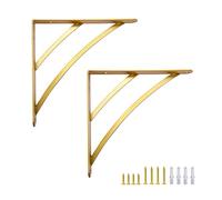 Lot de 2 supports d'étagère triangulaires dorés de 200 mm, supports d'étagère murale polyvalents à angle droit pour planche d'échafaudage, décoration murale moderne en laiton pour étagères à faire